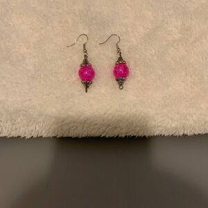 Vibrant Pink Beaded Dangle Earrings